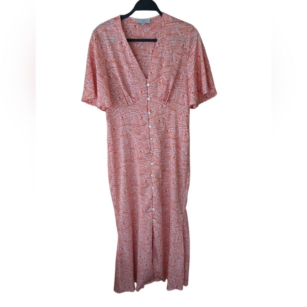 Never Fully Dressed Coral Printed Button-Front Midi Dress